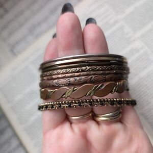 Vintage Style Bronze and Gold Bangle Set